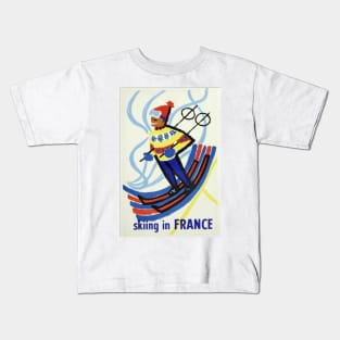 Skiing in France - Vintage Travel Poster Kids T-Shirt
